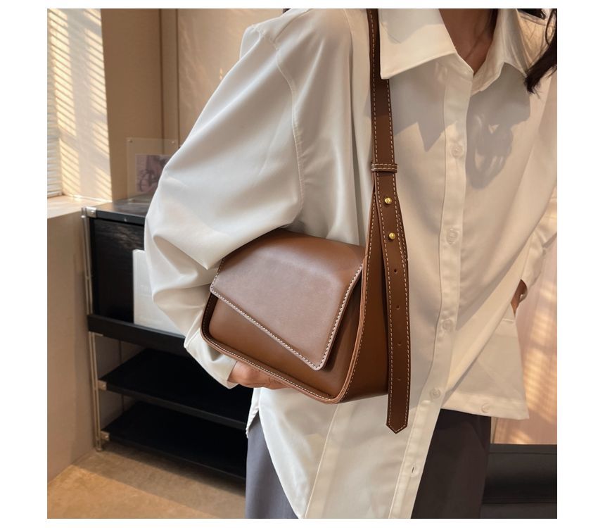 Faux Leather Asymmetrical Flap Crossbody Bag