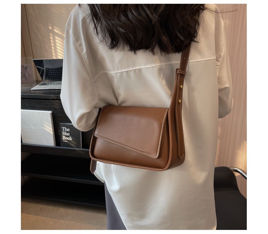 Faux Leather Asymmetrical Flap Crossbody Bag