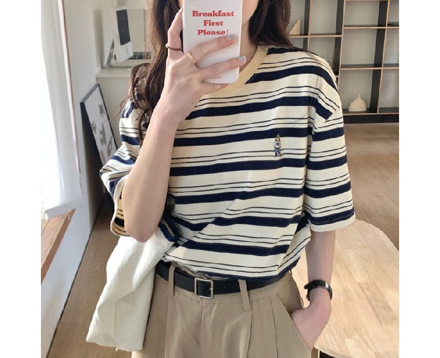 Short-Sleeve Neck T-Shirt Striped Crew