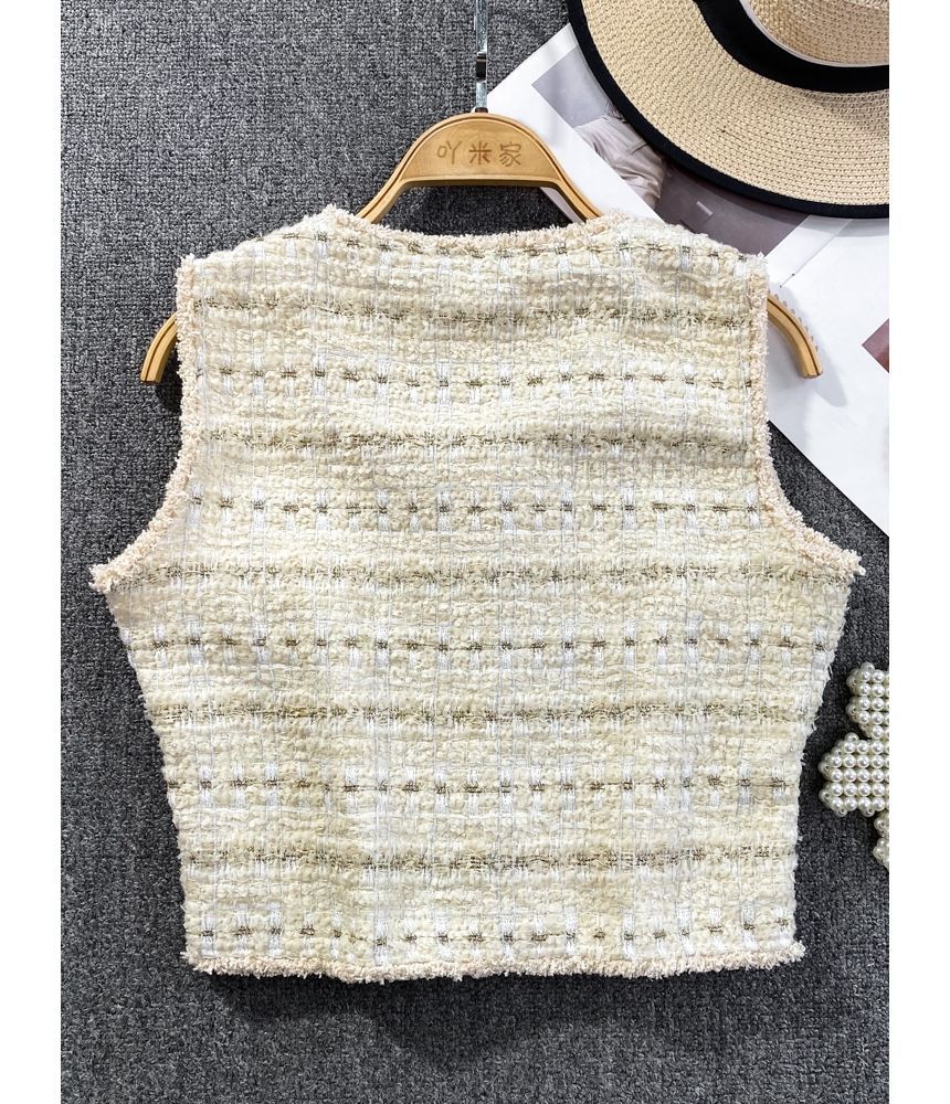 Square Neck Tassel Tweed Vest
