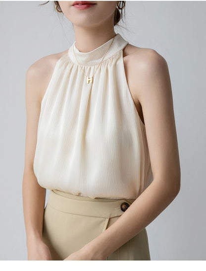 Mock Neck Plain Halter Top