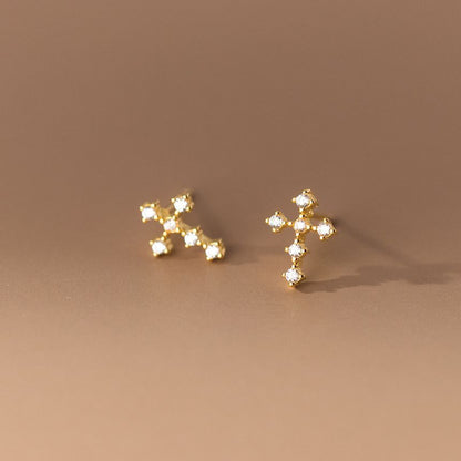 Cross Rhinestone Sterling Silver Earring