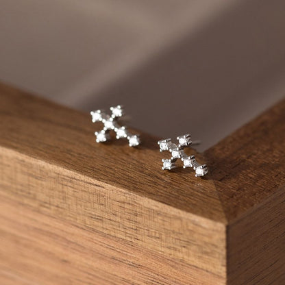 Cross Rhinestone Sterling Silver Earring