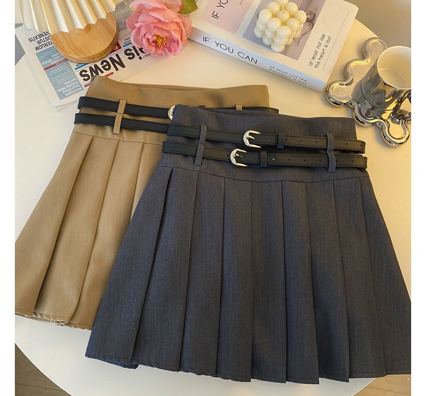 A-Line Plain Mini Skirt Pleated
