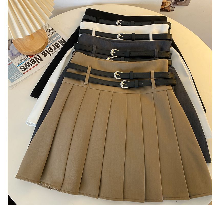 A-Line Plain Mini Skirt Pleated