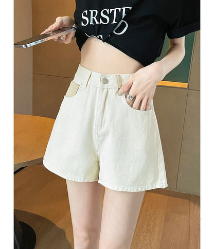 High Waist Embroidered Applique Denim Hot Pants