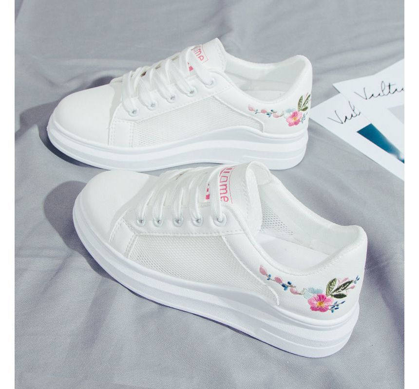 Floral Embroidered Platform Sneakers