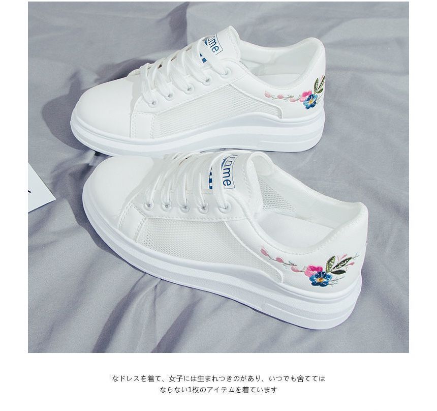 Floral Embroidered Platform Sneakers