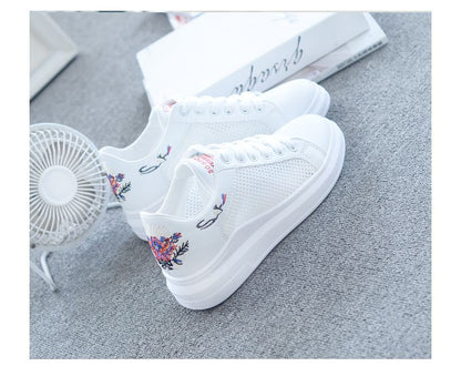 Floral Embroidered Mesh Panel Platform Sneakers