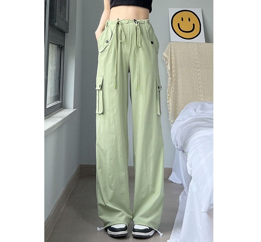 Plain High Waist Wide Leg Cargo Sweatpants