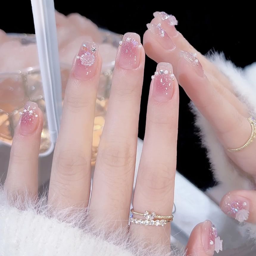 Rose Faux Pearl Pointed Press-On Nails