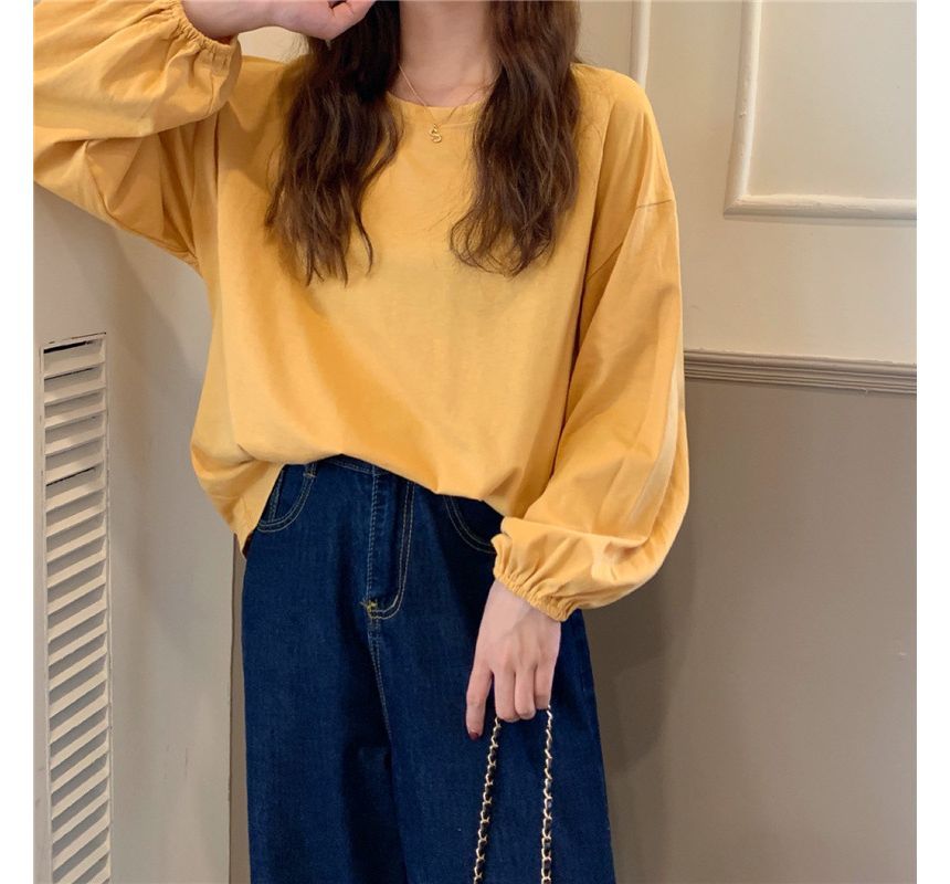 Balloon Neck T-Shirt Round Plain Sleeve