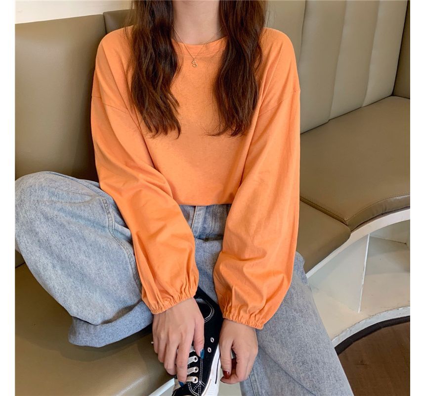 Balloon Neck T-Shirt Round Plain Sleeve