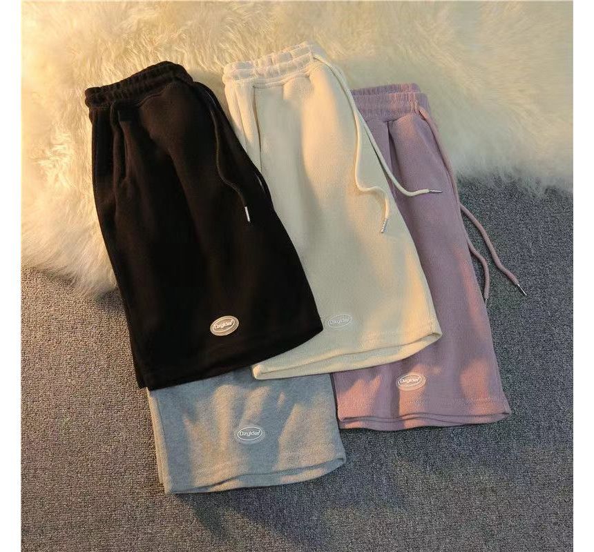 Plain Shorts Sweat Drawstring Waist