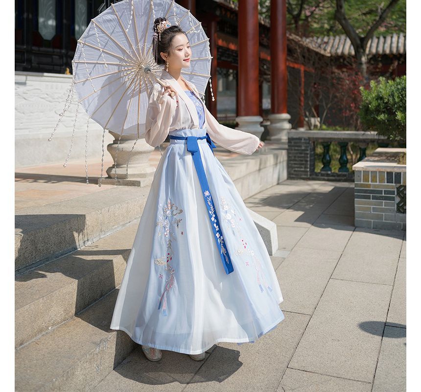 Traditional Chinese Set: Open Front Jacket + Camisole Top + Maxi Skirt