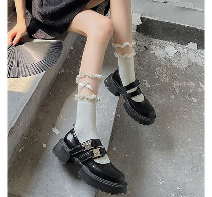 Bow Frill Panel Mesh Short Socks