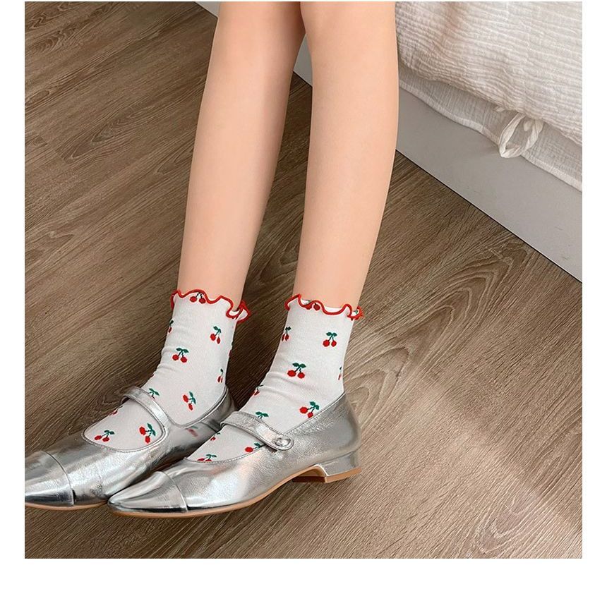 Ruffled Cherry Printed Socks