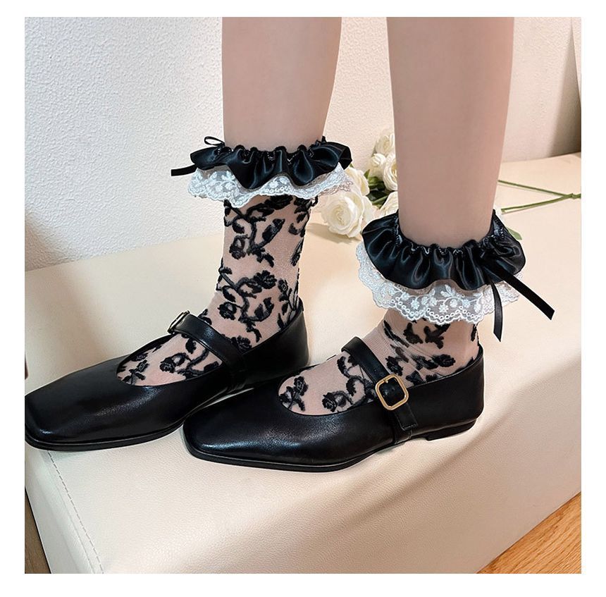 Ruffled Rose Pattern Lace Mesh Socks