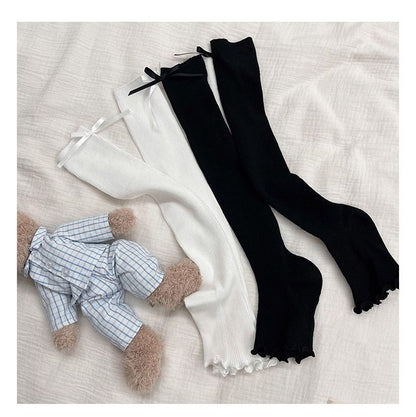 Bow Ruffled Ribbed Socks