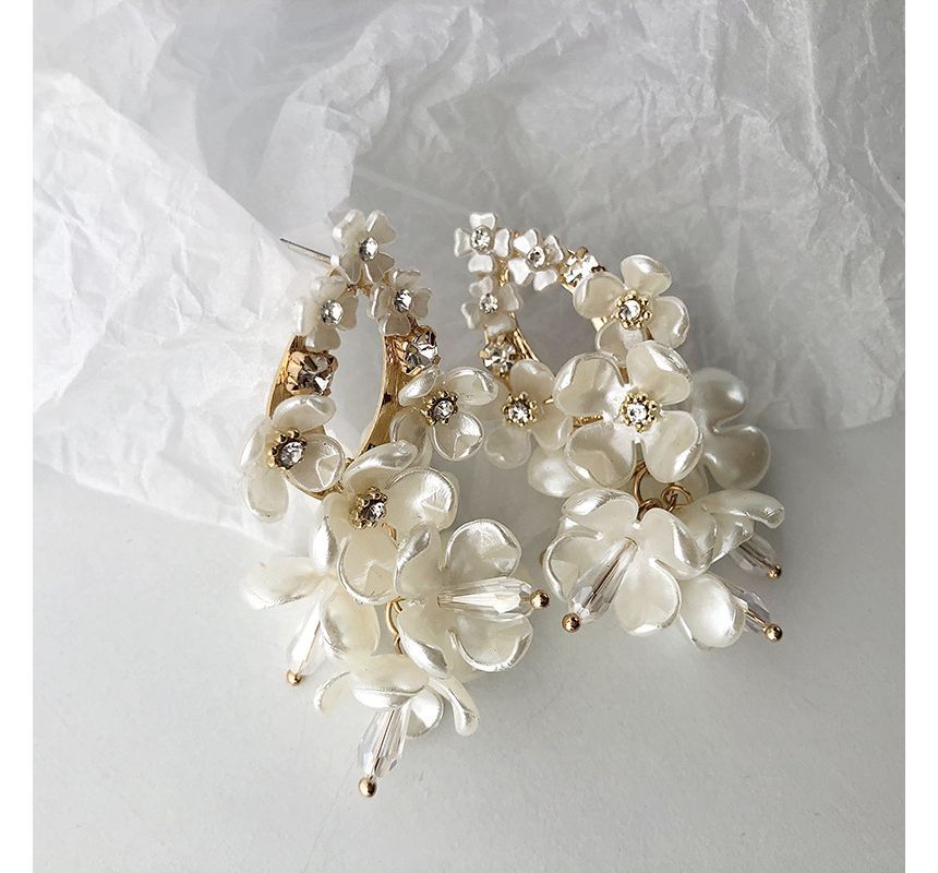 Faux Floral Fringed Alloy Earring Pearl