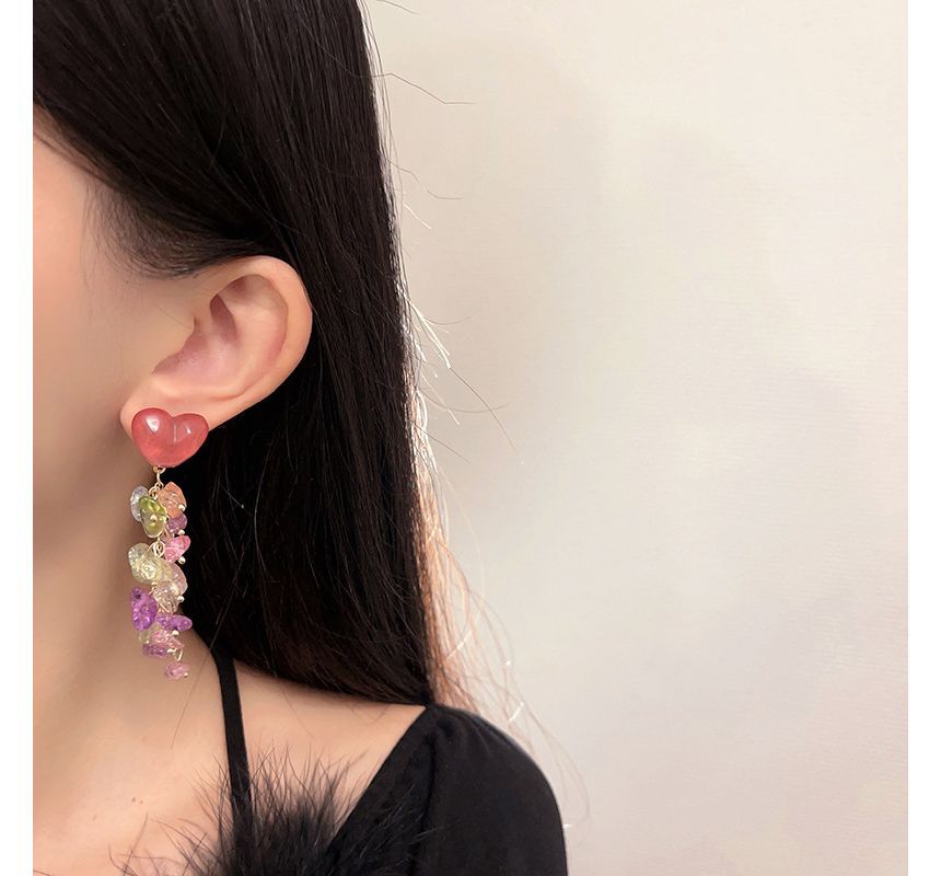 Crystal Faux Earring Fringed Heart Alloy
