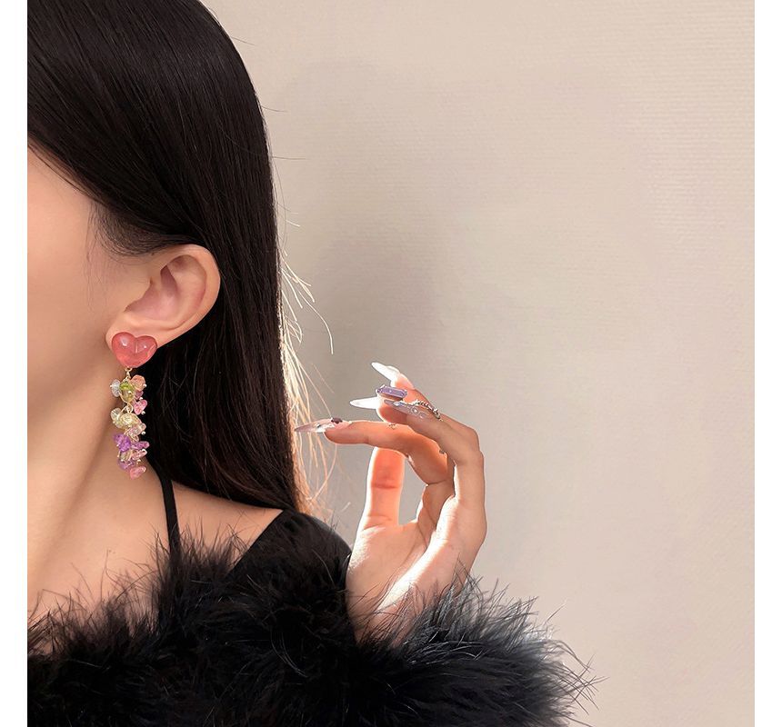 Crystal Faux Earring Fringed Heart Alloy
