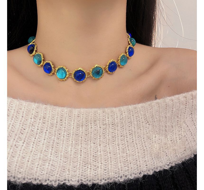 Alloy Gemstone Choker Faux