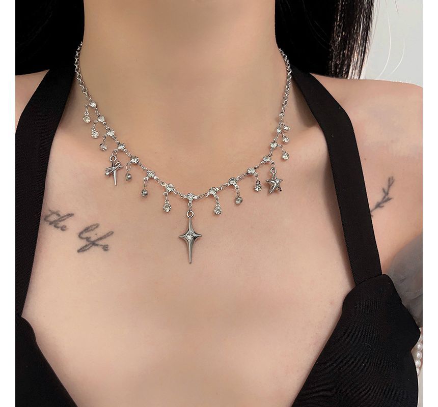 Fringed Star Rhinestone Alloy Choker