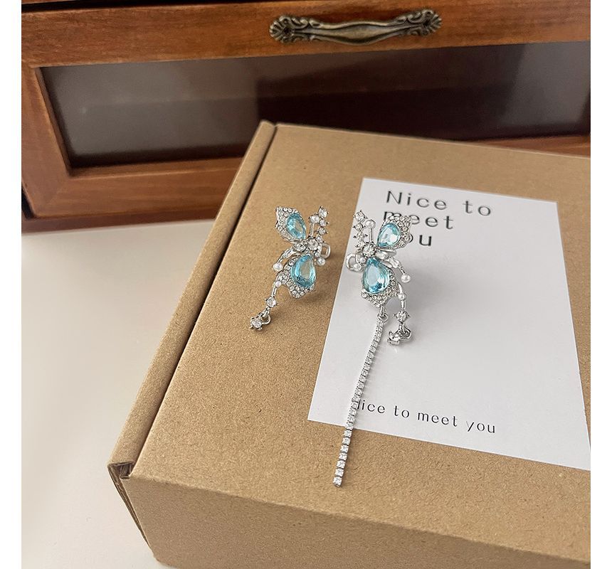 Cuff Butterfly Faux Alloy Gemstone Earring Asymmetrical
