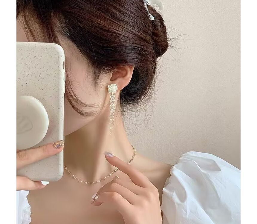 Faux Alloy Fringed Crystal Floral Earring