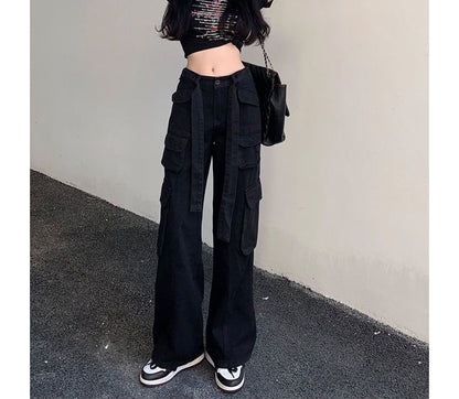 Low Waist Straight-Fit Wide-Leg Cargo Pants