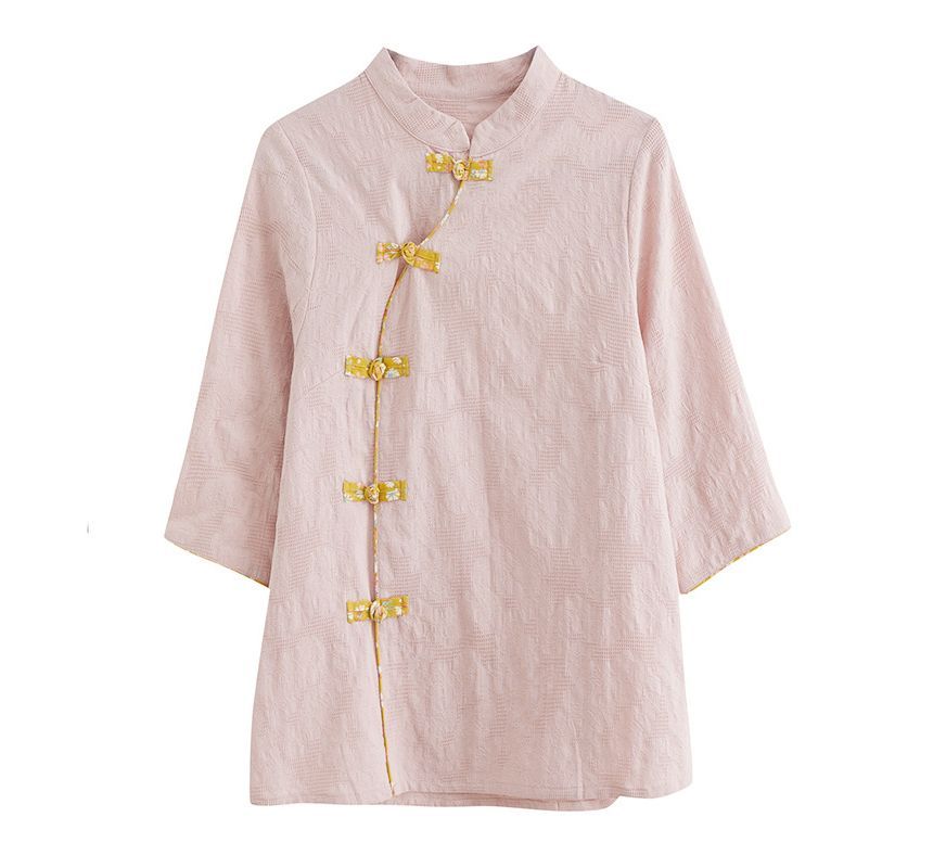 Short-Sleeve Frog Buttoned Plain Cheongsam Top