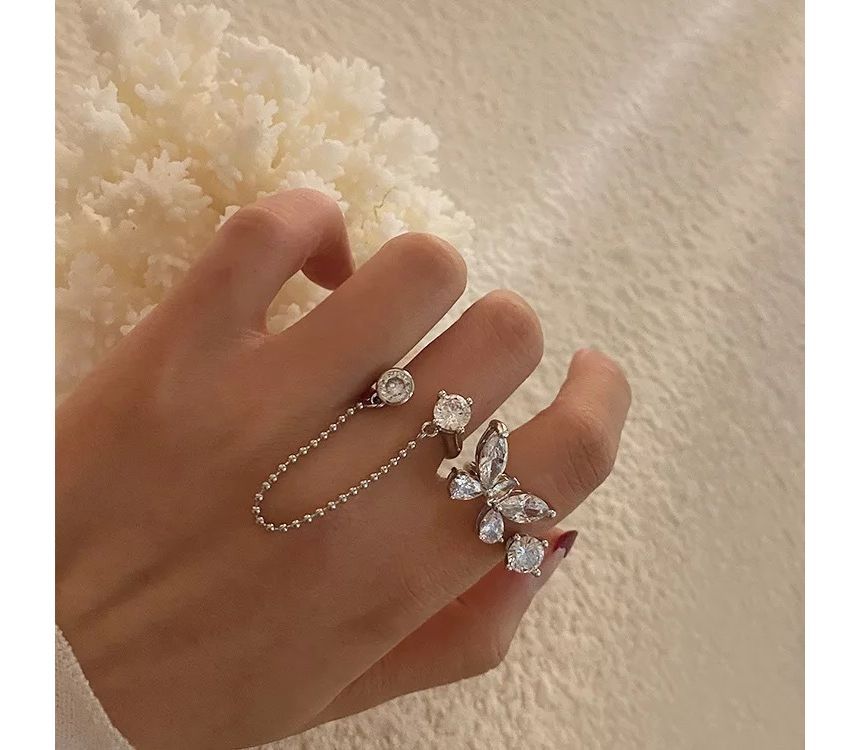 Butterfly Rhinestone Alloy Open Ring