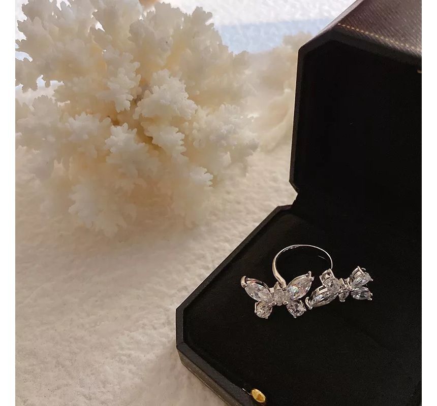 Butterfly Rhinestone Alloy Open Ring