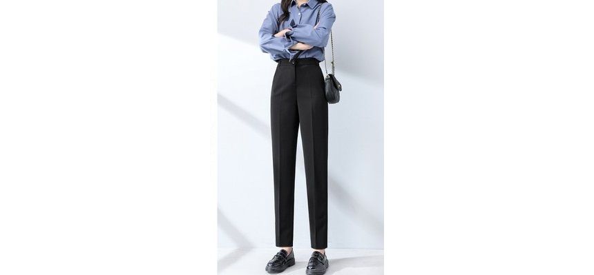 High Waist Plain Straight Leg Suit Pants