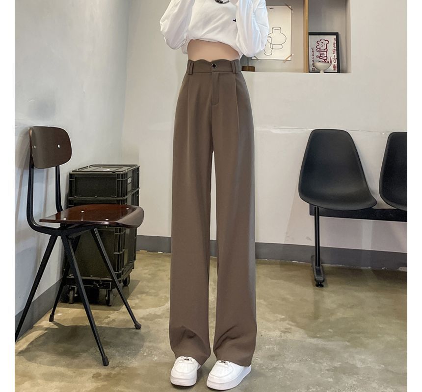 High Rise Plain Scallop Edge Wide Leg Pants