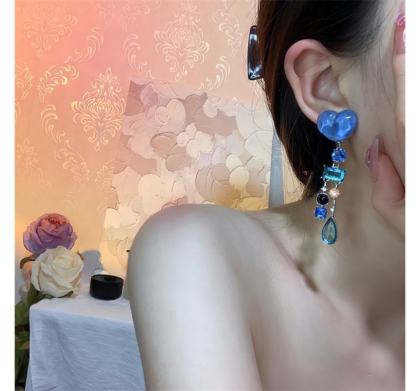 Earring Rhinestone Fringed Heart Alloy