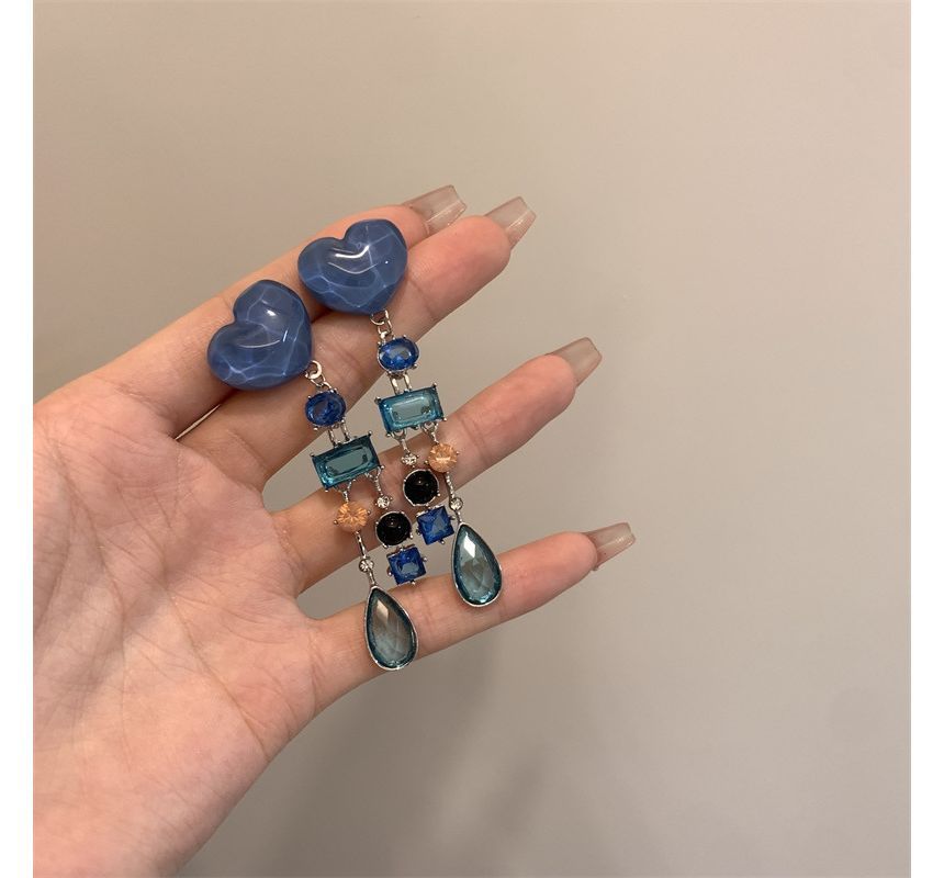 Earring Rhinestone Fringed Heart Alloy