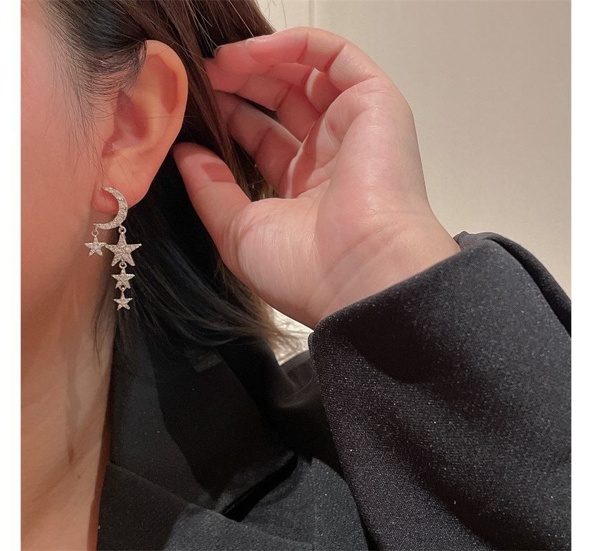 Alloy Asymmetrical Moon Fringed Star Earring