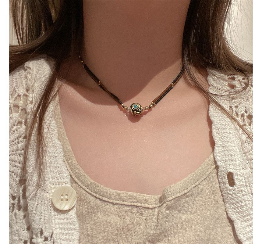 Bead Pendant Cord Bracelet Choker /