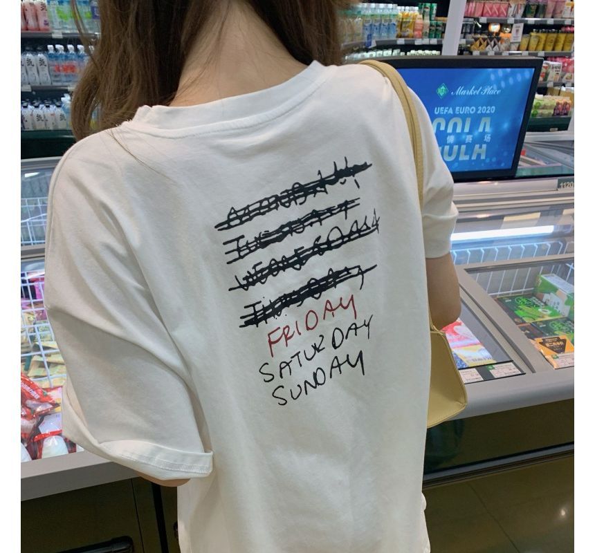 Short-Sleeve Crew Tee Face Smiley Print Neck Tunic