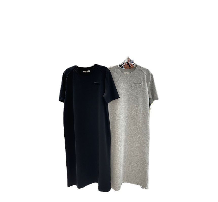 Midi Short-Sleeve Neck T-Shirt Plain Crew Dress