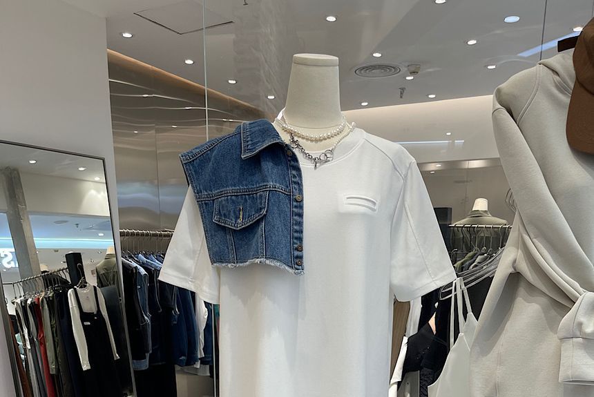 Midi Short-Sleeve Neck T-Shirt Plain Crew Dress