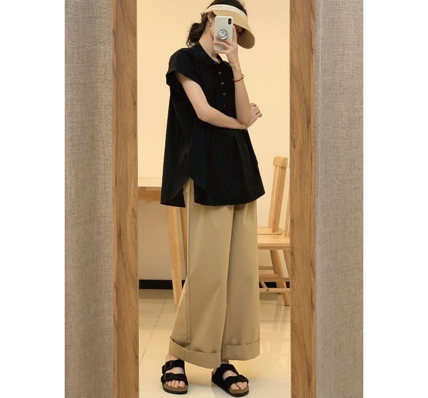 High Waist Plain Wide Leg Pants