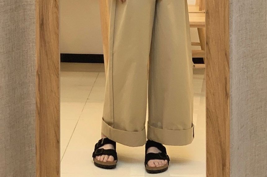 High Waist Plain Wide Leg Pants