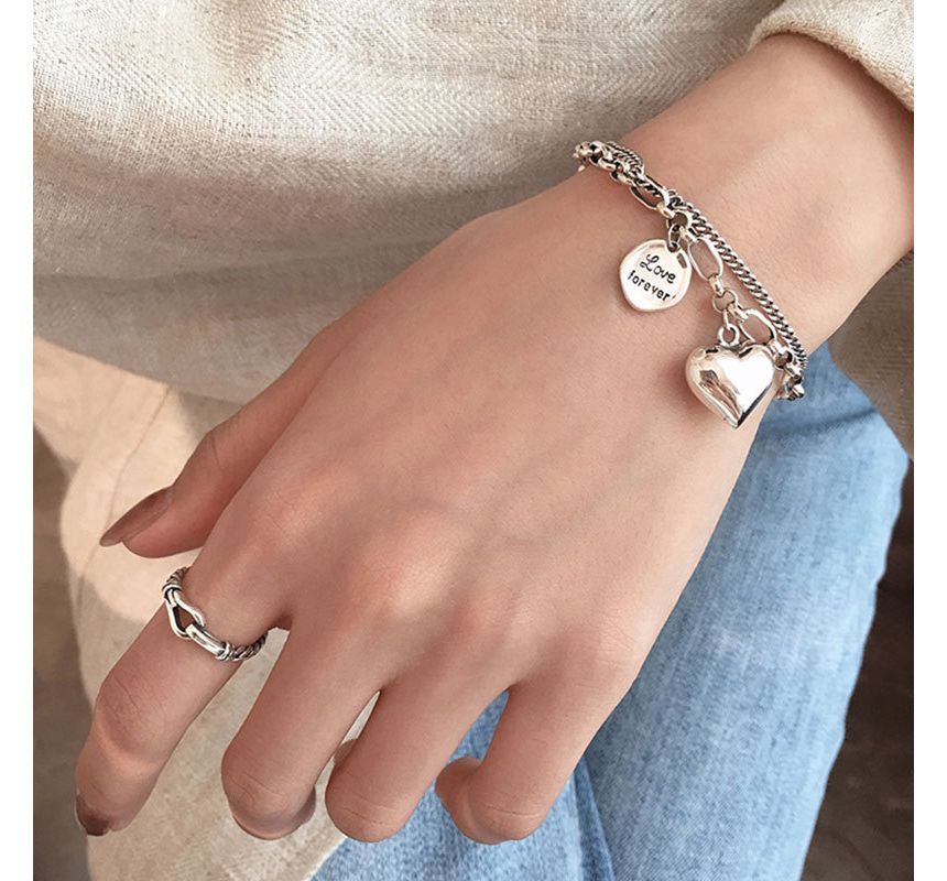 Heart Lettering Pendant Layered Alloy Bracelet