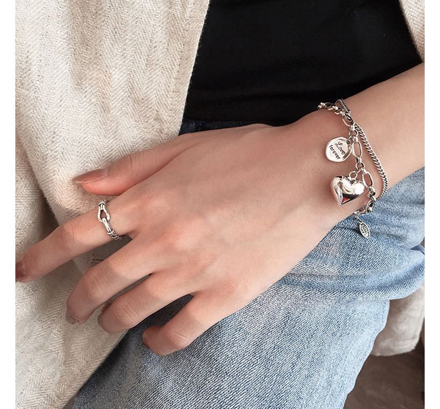 Heart Lettering Pendant Layered Alloy Bracelet