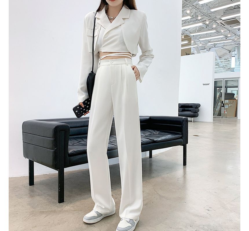 High Rise Plain Wide Leg Suit Pants