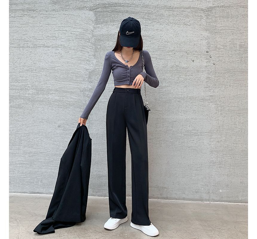 High Rise Plain Wide Leg Suit Pants