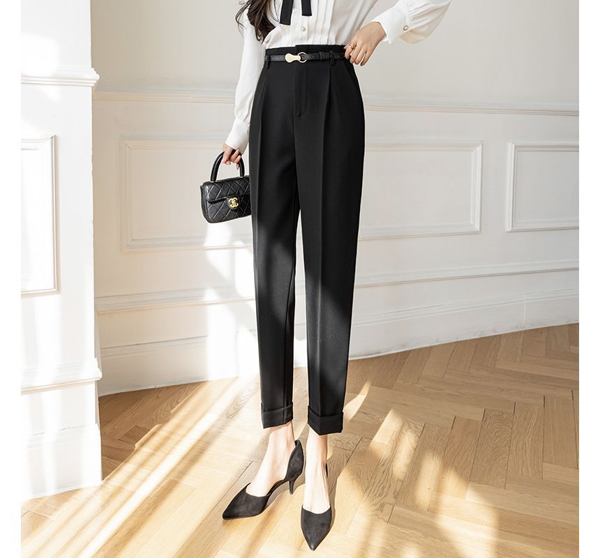 High Rise Plain Cropped Tapered Slacks